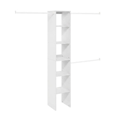 White Storage Shelf Tower with 3 Hanging Bars, 82 Inch Tall, Closet