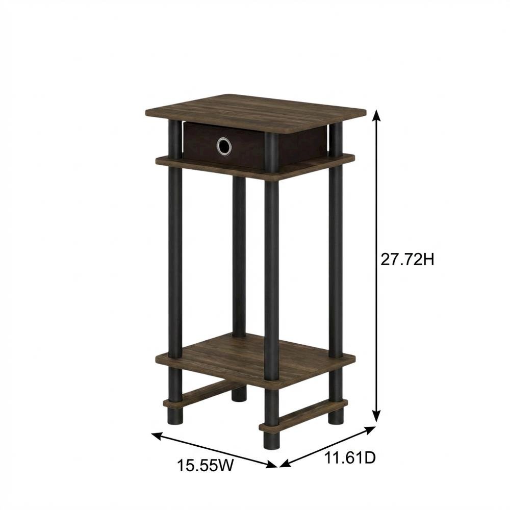 Dark Brown end table with storage bin, Columbia Walnut finish
