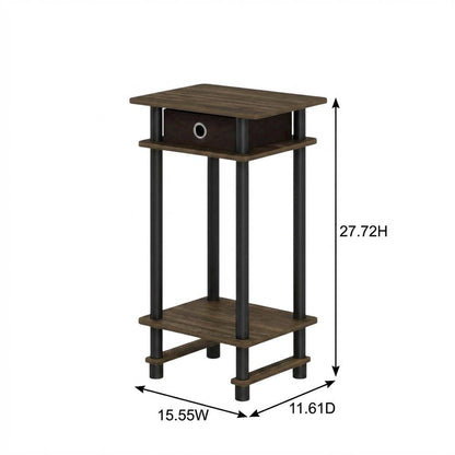 Dark Brown end table with storage bin, Columbia Walnut finish