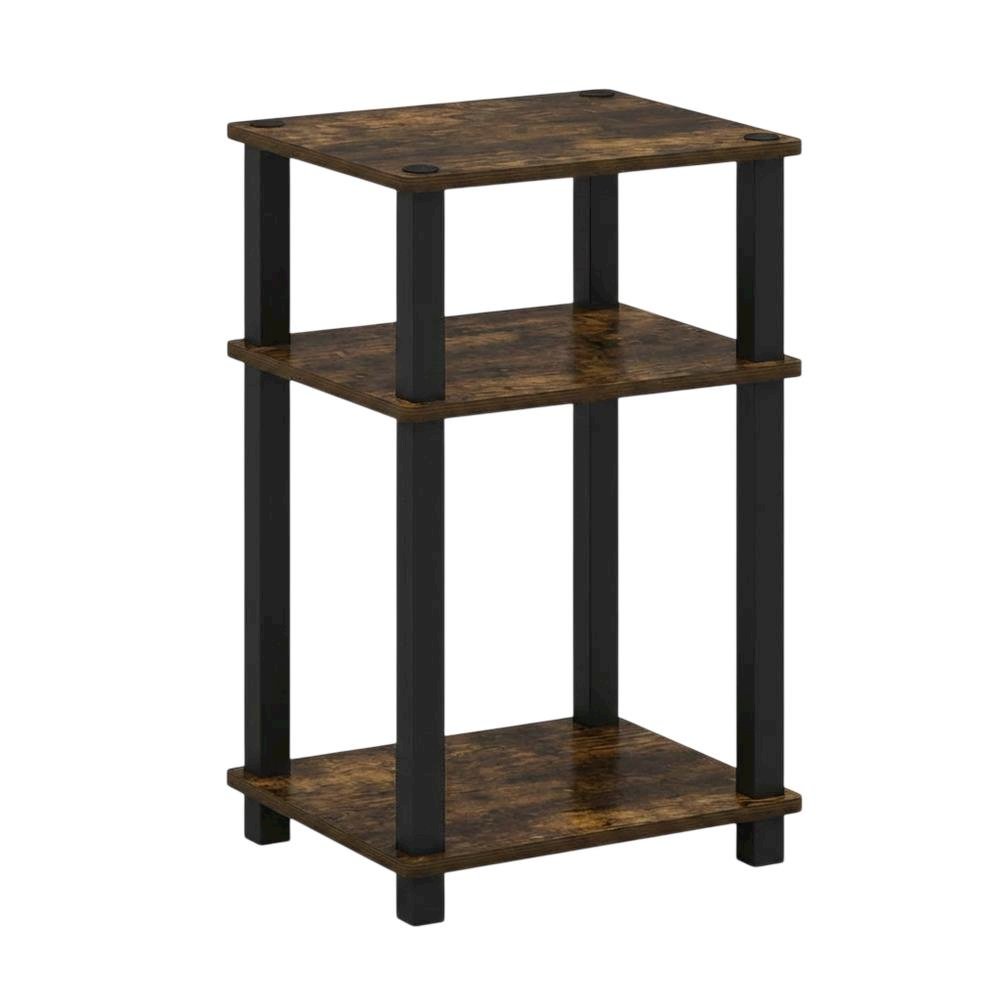 Amber Pine and Black 3-Tier End Table with Open Shelving and Modern Style