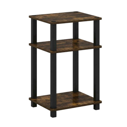 Amber Pine and Black 3-Tier End Table with Open Shelving and Modern Style