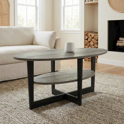 Oval Coffee Table French Oak Grey Black with Modern Design and Durable Surface