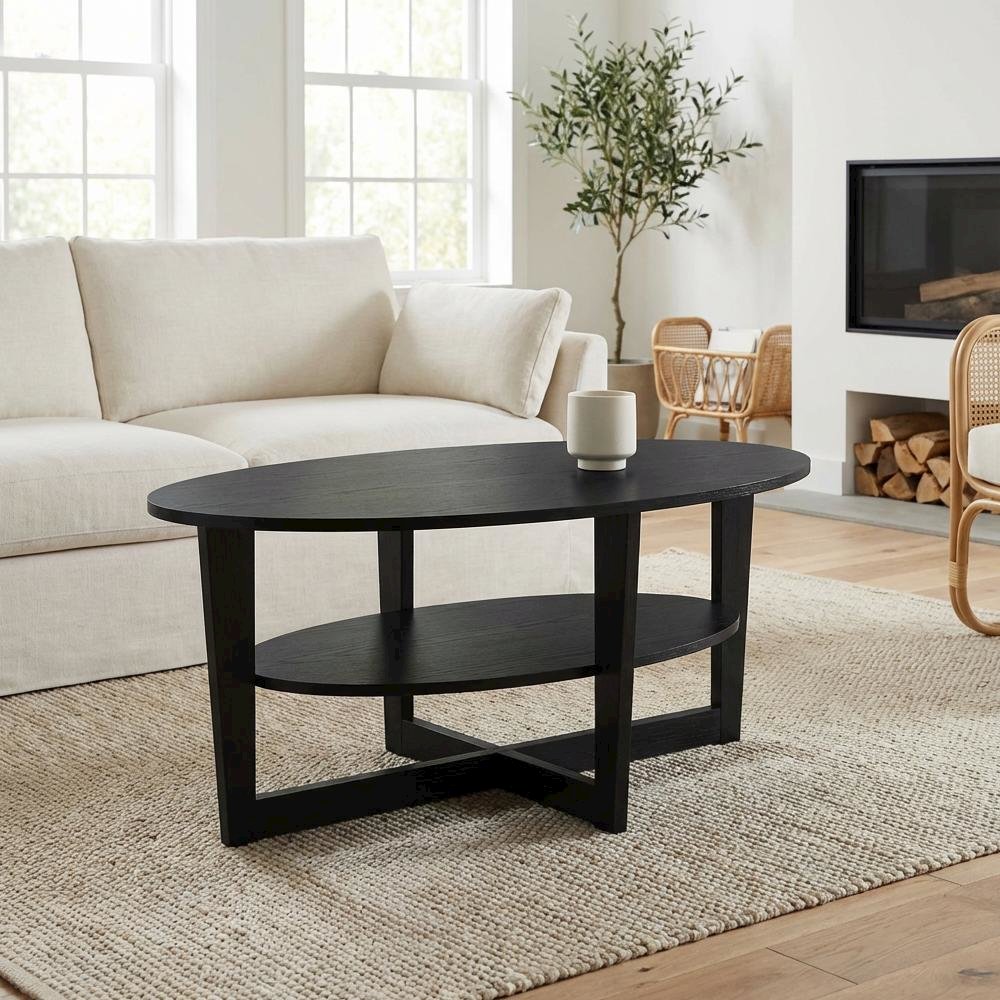 Round Walnut Coffee Table with Sturdy Wood Base and Smooth Finish