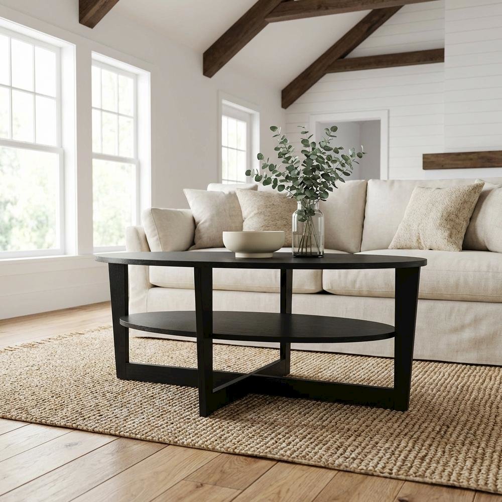 Round Walnut Coffee Table with Sturdy Wood Base and Smooth Finish