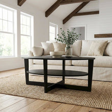 Round Walnut Coffee Table with Sturdy Wood Base and Smooth Finish