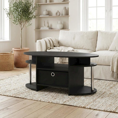 Americano Oval Coffee Table with Storage Bin and Chrome Steel Frame