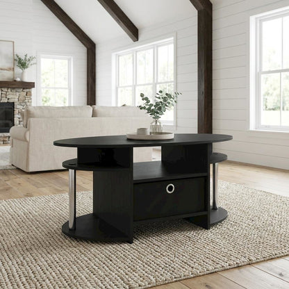 Americano Oval Coffee Table with Storage Bin and Chrome Steel Frame