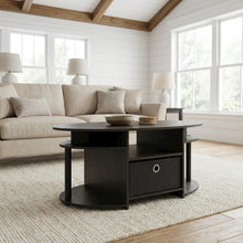 Oval Walnut Coffee Table with Storage Bin and Simple Modern Design