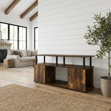 Amber Pine Utility Coffee Table with Storage Shelf and Metal Frame