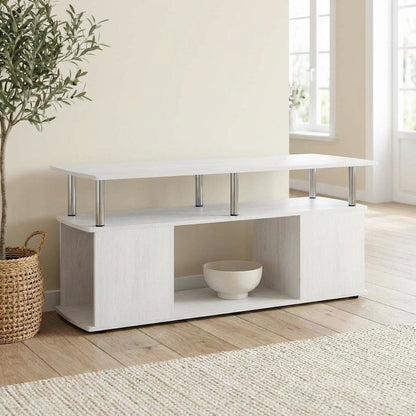 White Oak Coffee Table with Stainless Steel Tubes and Utility Design
