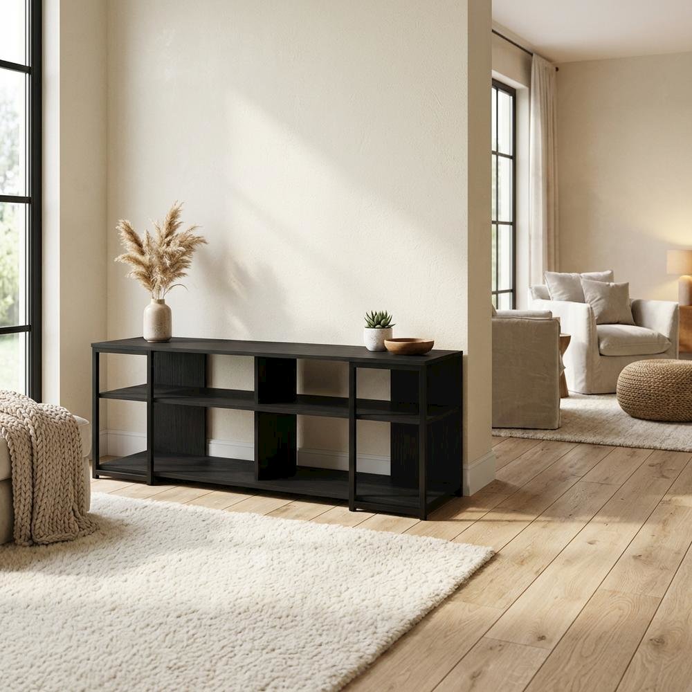 Modern TV Stand for 65-Inch Screens with Metal and Wood Finish