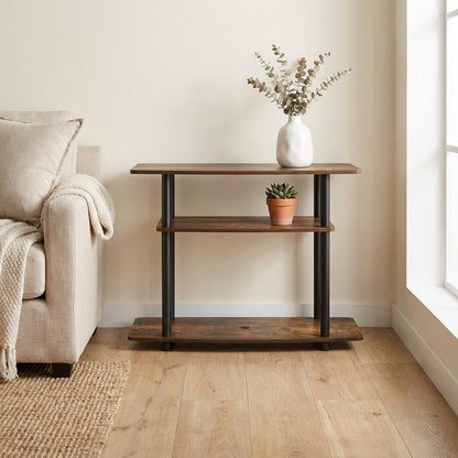 Gold 3-Tier TV Stand with Rubberwood & Walnut Veneer, Sturdy Multi-Level Design