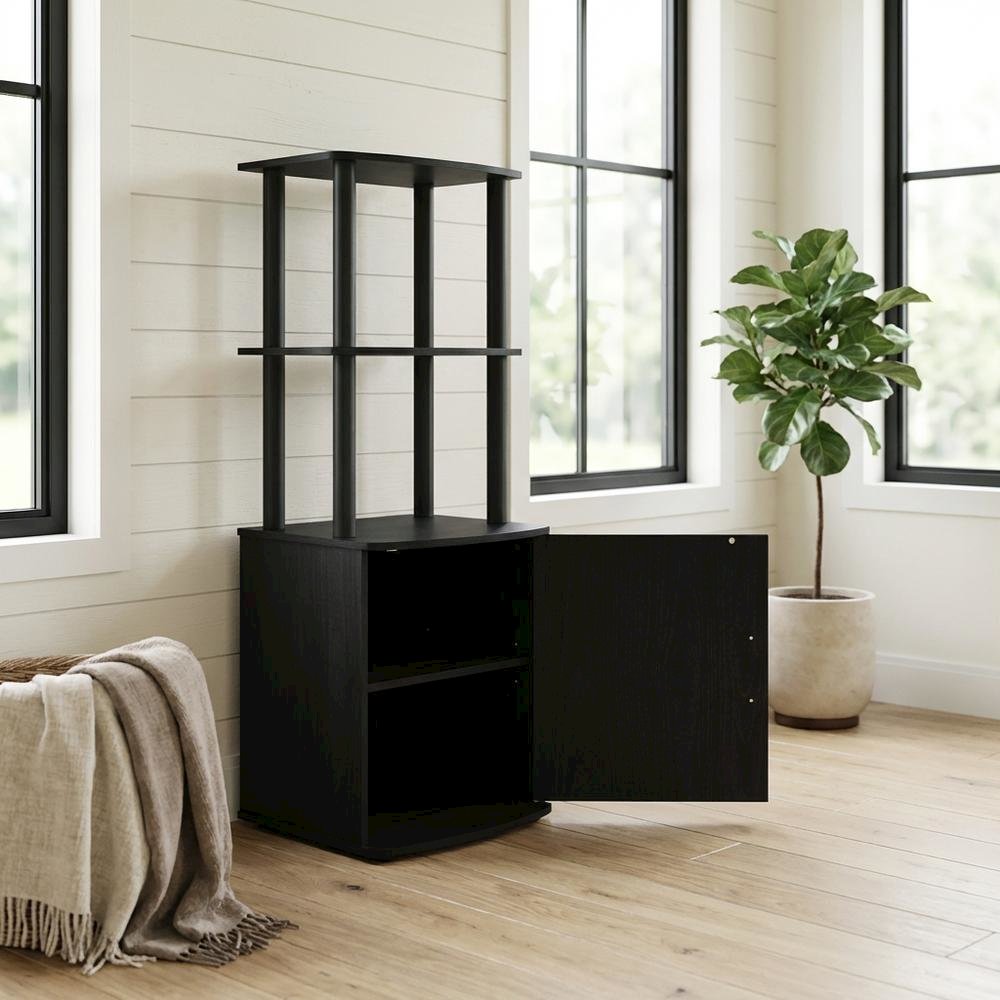 Wooden TV Stand with Storage Cabinet and Tall Design in Blackwood/Black
