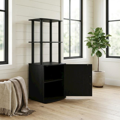 Wooden TV Stand with Storage Cabinet and Tall Design in Blackwood/Black