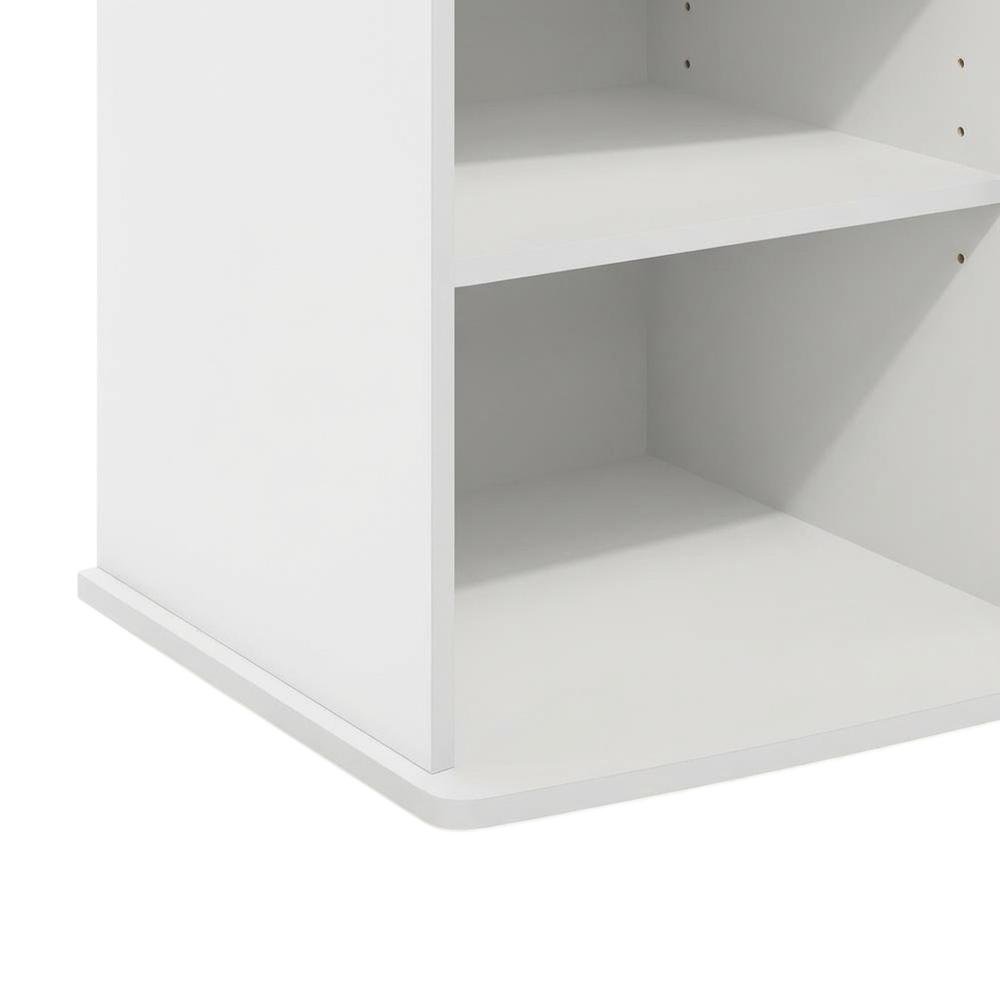 White open shelving, fireplace entertainment center, 55-inch TVs, rubberwood