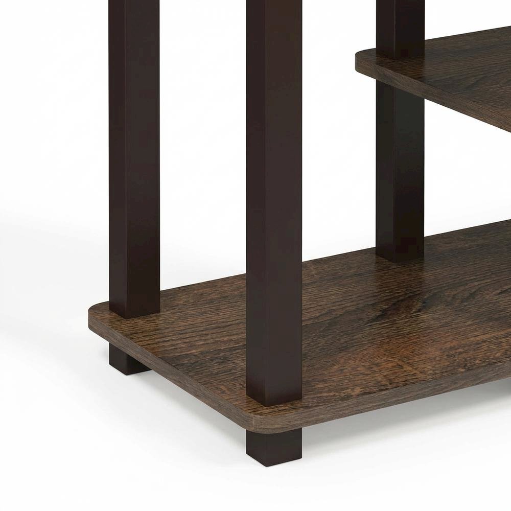 Walnut Brown 3-Tier TV Stand with Modern Wood Finish and Square Tube Design