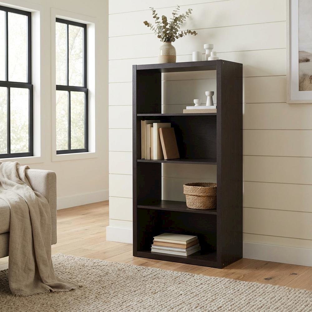 Wood bookcase with sturdy construction and classic design for home storage