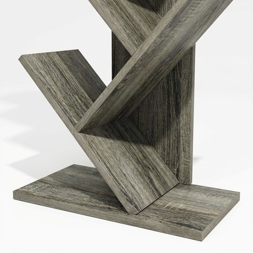 Grey Oak 9-Tier Floor Standing Bookcase with Sturdy Wood Construction