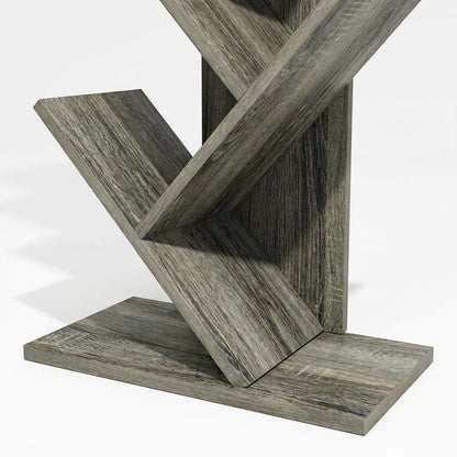 Grey Oak 9-Tier Floor Standing Bookcase with Sturdy Wood Construction