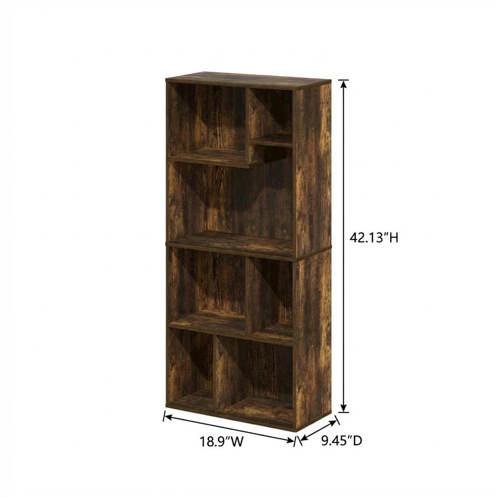 Amber Pine 7-Cube Irregular Bookcase with Storage Organizer and Modern Design