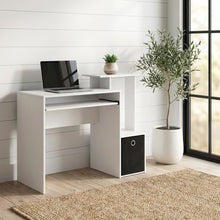 White, Black multipurpose computer desk with storage bin, home office workspace