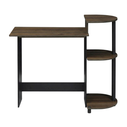 Columbia Walnut and Black Computer Desk with Shelves for Compact Workspaces