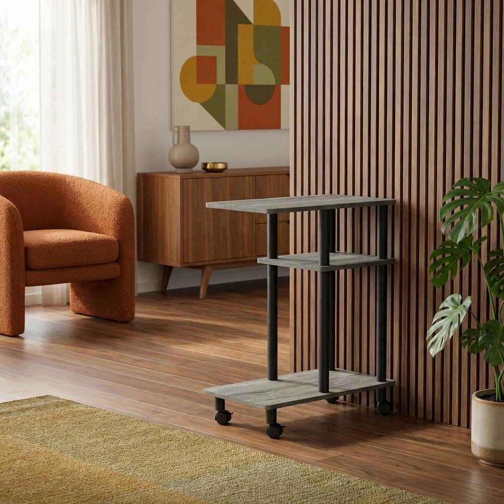 French Oak Grey, U-Shape Sofa Side Table, Rolling Casters