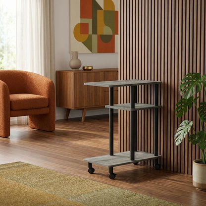 French Oak Grey, U-Shape Sofa Side Table, Rolling Casters