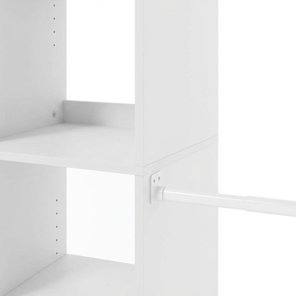 White Storage Shelf Tower with 3 Hanging Bars, 82 Inch Tall, Closet