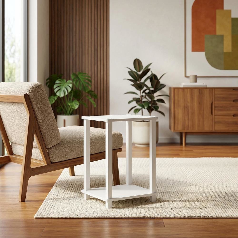 Small White End Table with Contemporary Design and Solid Construction