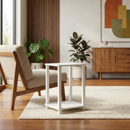 Small White End Table with Contemporary Design and Solid Construction
