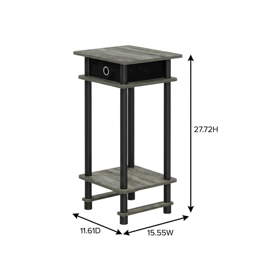 French Oak Grey and Black Tall End Table with Storage Bin