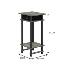 French Oak Grey and Black Tall End Table with Storage Bin