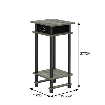 French Oak Grey and Black Tall End Table with Storage Bin