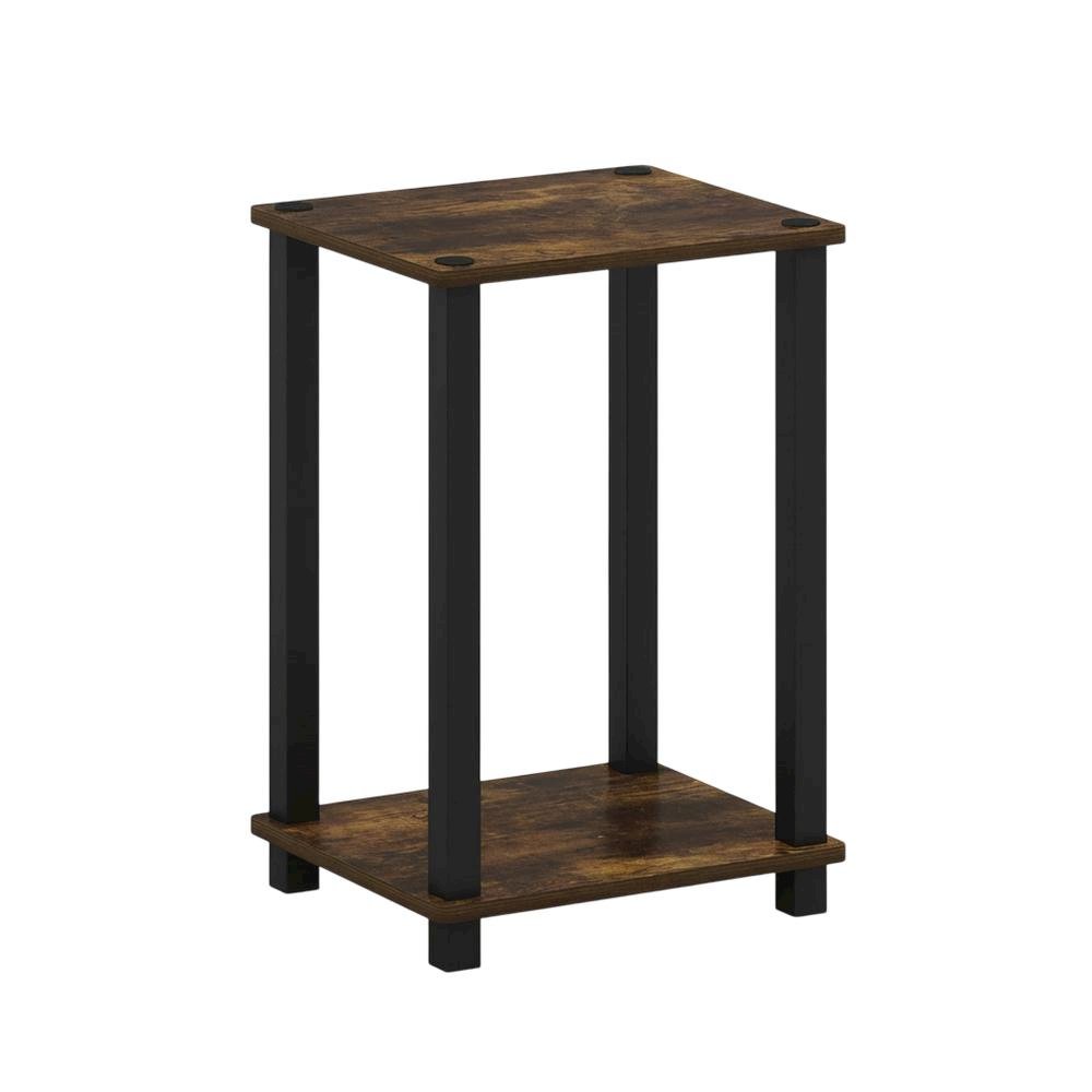 Small Amber Pine and Black End Table with Sleek Design