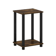 Small Amber Pine and Black End Table with Sleek Design