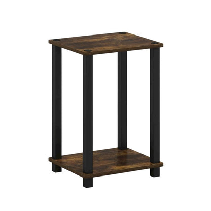 Small Amber Pine and Black End Table with Sleek Design