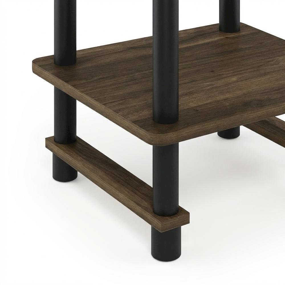 Tall end table with storage bin in dark walnut and black finish, set of 2