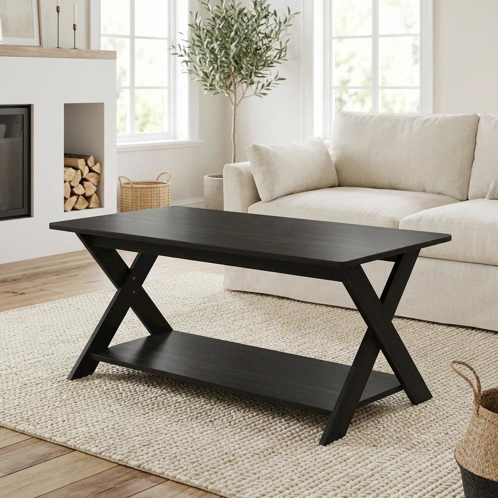 Espresso Coffee Table with Criss-Cross Design and Modern Minimalist Style