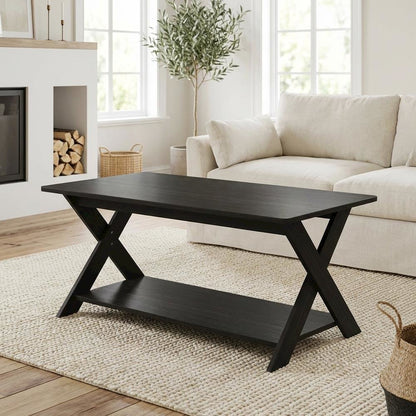 Espresso Coffee Table with Criss-Cross Design and Modern Minimalist Style