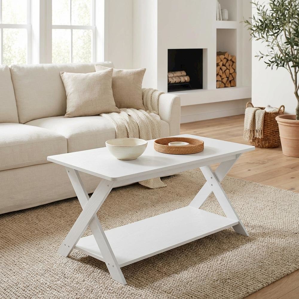 White Modern Simplistic Coffee Table with Criss-Crossed Base