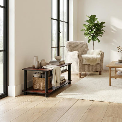 Dark Cherry TV Stand with Black Tube Frame and Composite Wood Construction