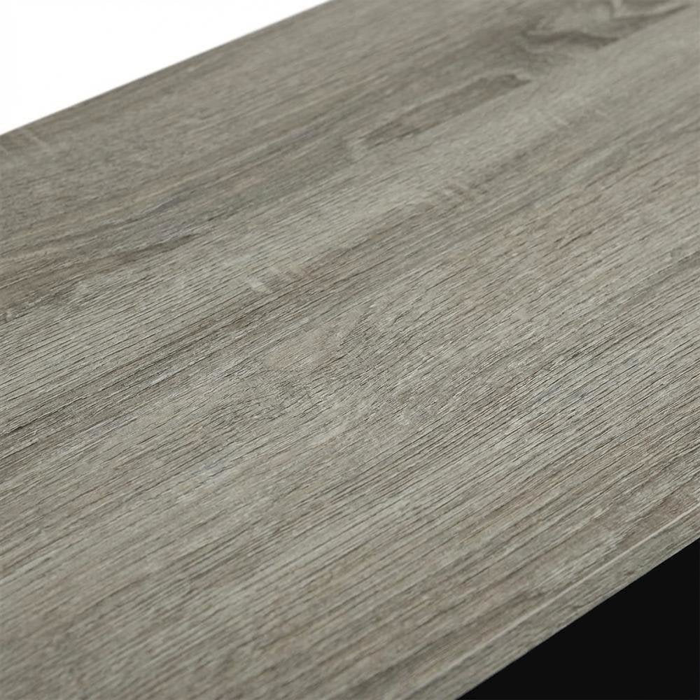 Wide TV entertainment center in French Oak Grey, black, wood, PVC tubes