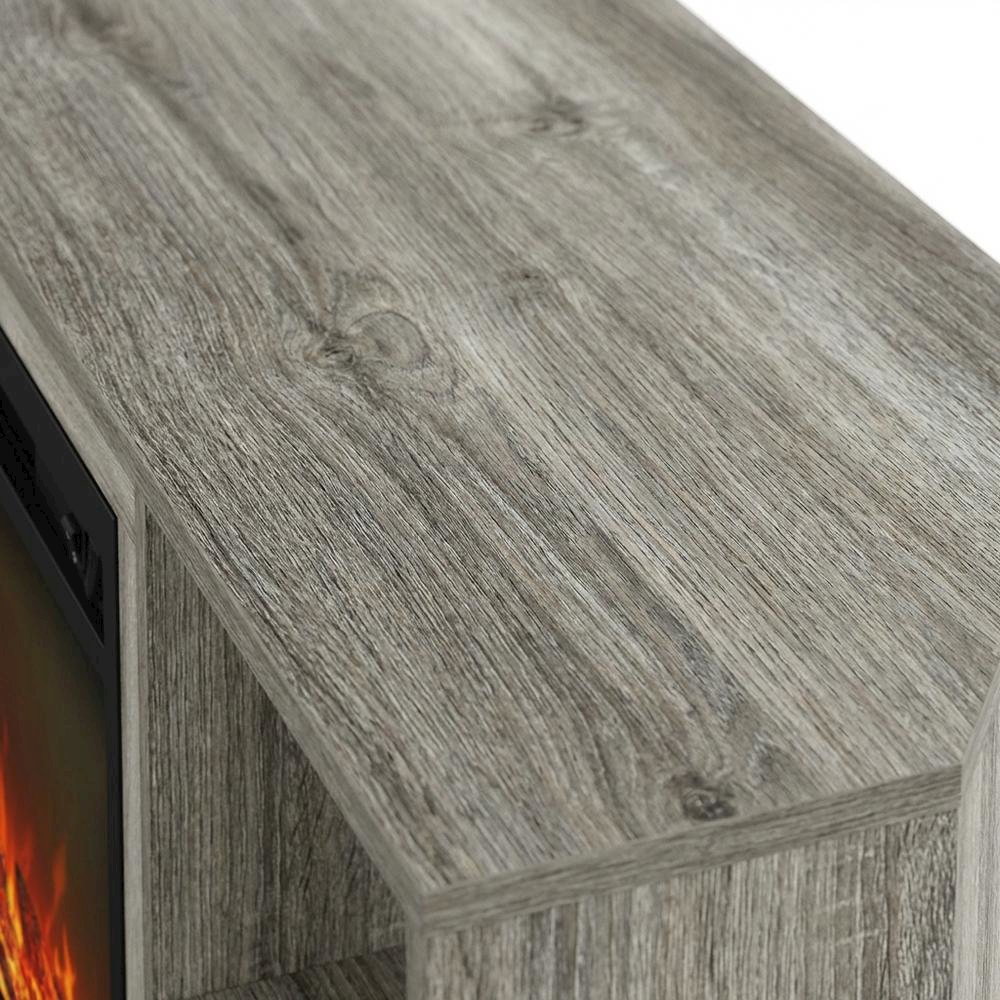 Wood TV stand with metal legs for up to 55-inch screens in French Oak Grey
