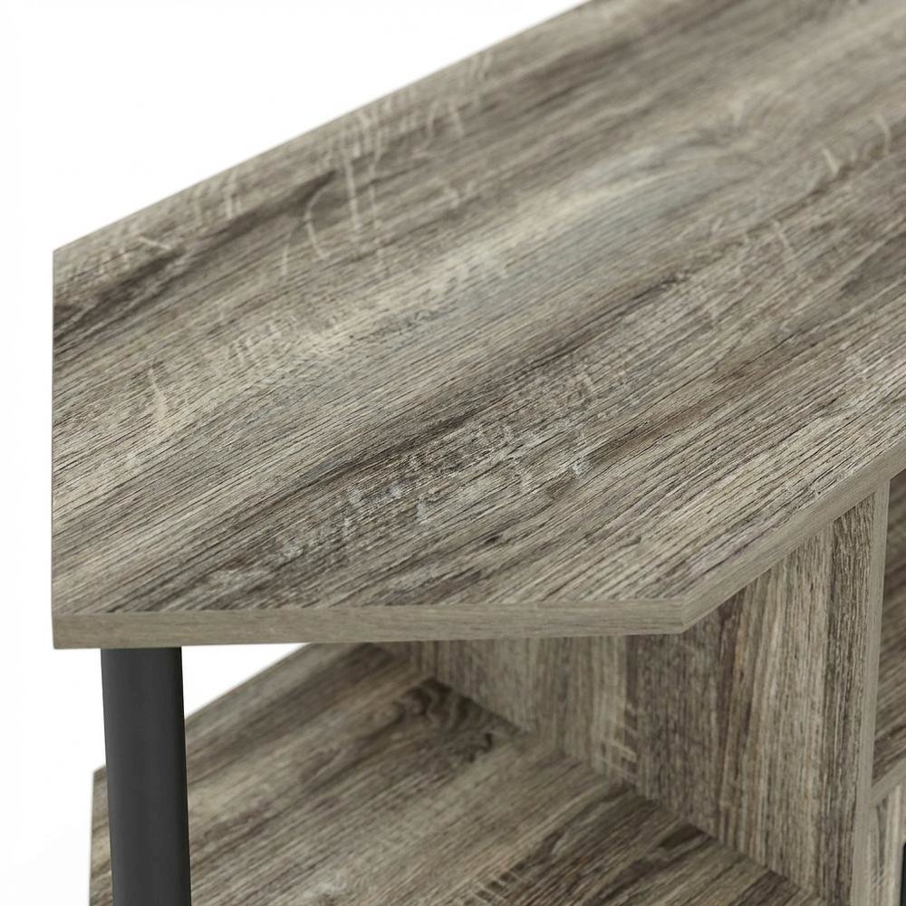 Gray open storage corner fireplace TV stand, 55-inch screens, wood veneer finish
