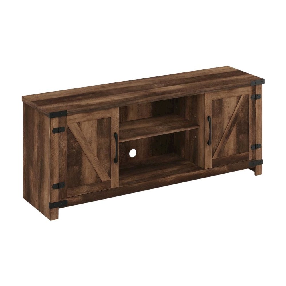 Rustic Brown Wood TV Cabinet with Barn Door for Up to 70 Inch Displays