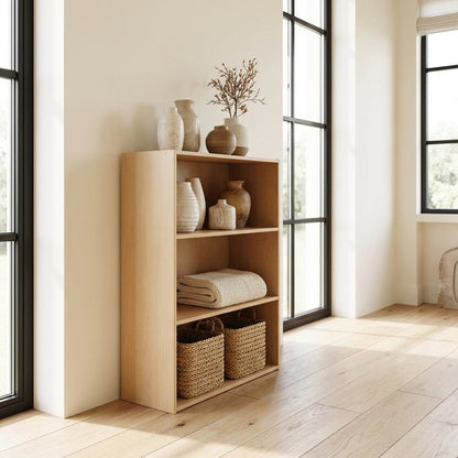 Wooden 3-Tier Open Shelf with Finish for Storage and Display
