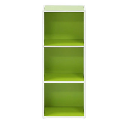 White/Green 3-Tier Open Shelf Bookcase with Ample Storage and Modern Design