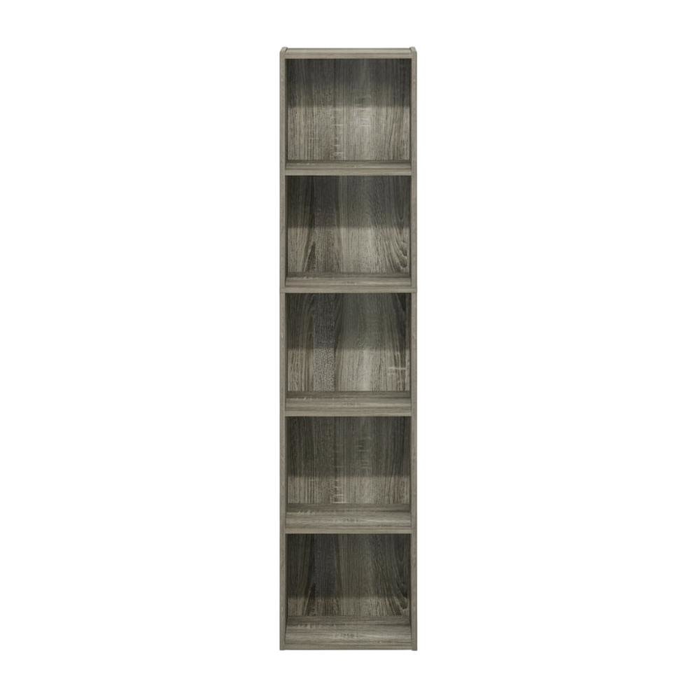Rustic French Oak 5-Tier Open Shelf Bookcase with Durable Wood Construction