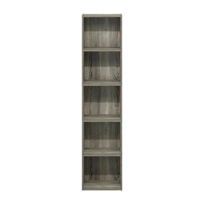 Rustic French Oak 5-Tier Open Shelf Bookcase with Durable Wood Construction